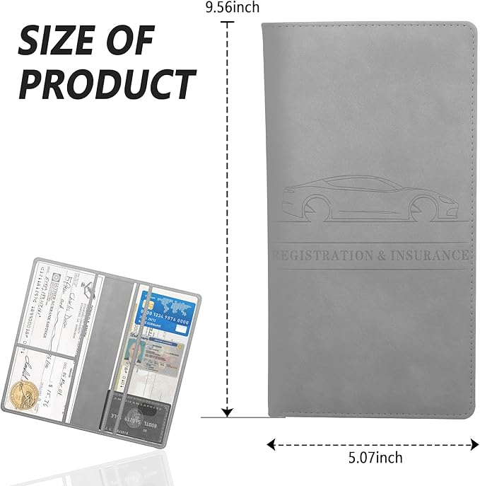 Car Registration and Insurance Holder,PU Leather Car Glove Box Organizer Car Document Holder for ID,Driver's License,Universal Car Organizer Car Accessories for Women/Men(Gray)