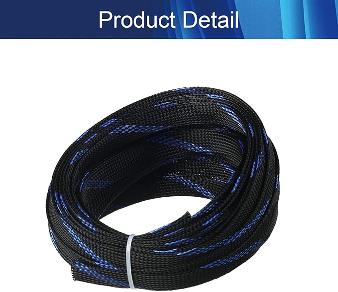 Aicosineg 32.81ft PET Flexible Braided Cable Sleeve 0.55inch Width Wire Loom Sleeving and Organizer Flexible Wire Mesh Sleeve Wrap Protector for TV Audio PC Cords from Pets Chewing Black and Blue