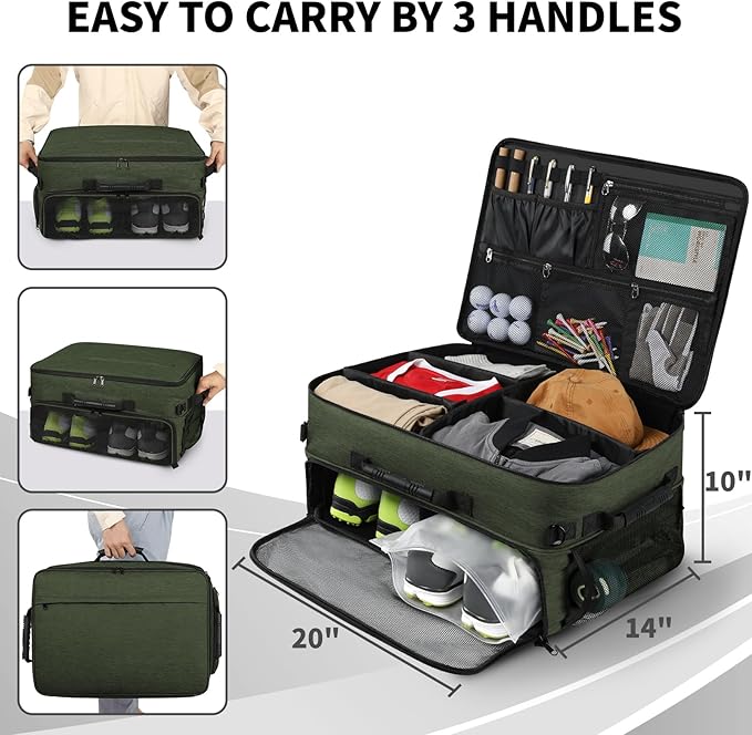 Extra Large Golf Trunk Organizer, Golf Gifts for Men Golfers, 20"x 14"x 10" 2 Layer Golf Trunk Organizer for Car, Water-resistant with Ventilated Compartment for 2 Pair Shoes and More Golf Accessories