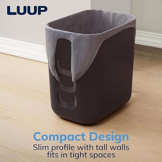 STORi Luup Trash Can (Black) - Reuse Grocery Bags - Plastic Garbage Container for Bathroom, Vanity, Laundry Room, Kitchen, Office, Garage - 2.5 Gallon Wastebasket with Hooks to Secure Trash Bags