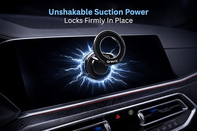 GraviX Magnetic Car Phone Holder for MagSafe – Powerful Magnet, Strong Suction, Anti-Vibration Arm, 360° Adjustable Dashboard & Windshield Car Mount (Fits All Vehicles, All Phones & Cases)