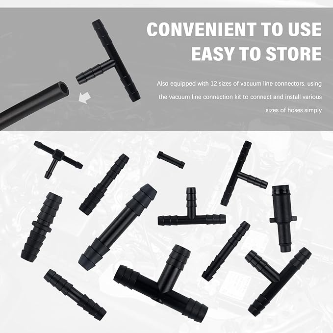 64PCS Vacuum Line Connectors Kit,Heat Resistant 240℃ (460℉) Vacuum Hose Connector Assortment for Tightly Connecting Vacuum Lines,Silicone Vacuum Hose,Multiple Size Vacuum Tube Fittings (64PCS)