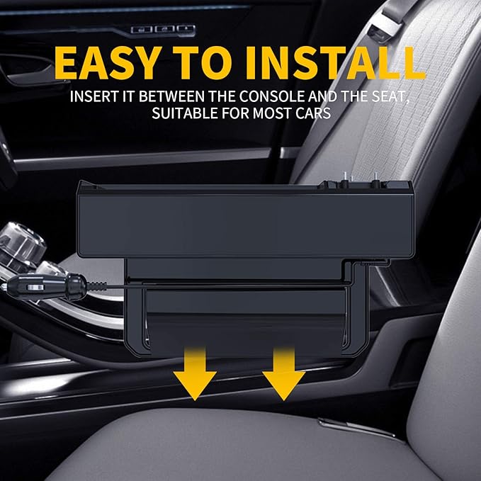 Car Seat Gap Filler Organizer with 2 USB Ports and 3 Charging Cable of Type C, iOS, Micro USB, Multifunctional Storage Box Advanced Console to Increase Space