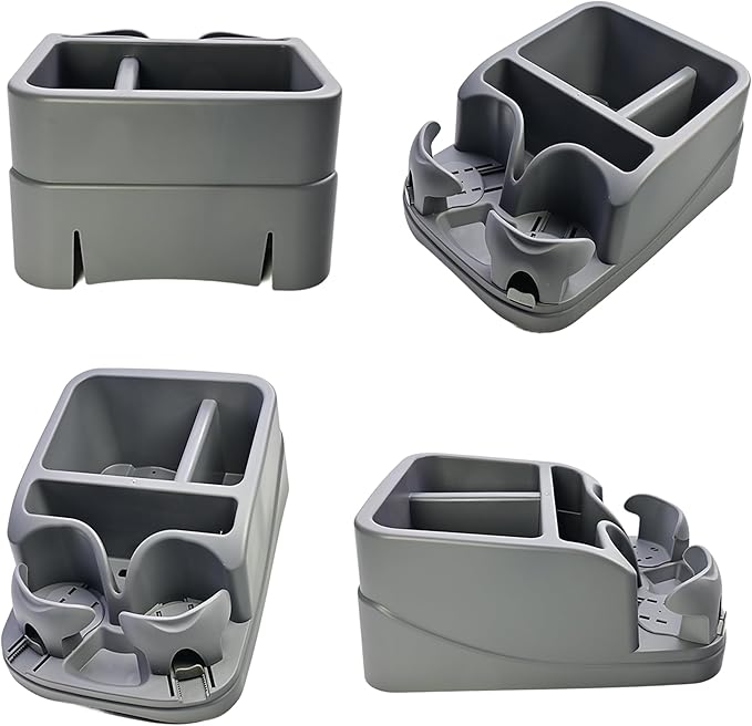 Universal Center Console Organizer for Truck Bench Seat & SUV, Truck Floor Console with Expandable Cup Holders, Fits Silverado Minivan, Stable Transmission Hump Storage Box for Car Backseat (Grey)