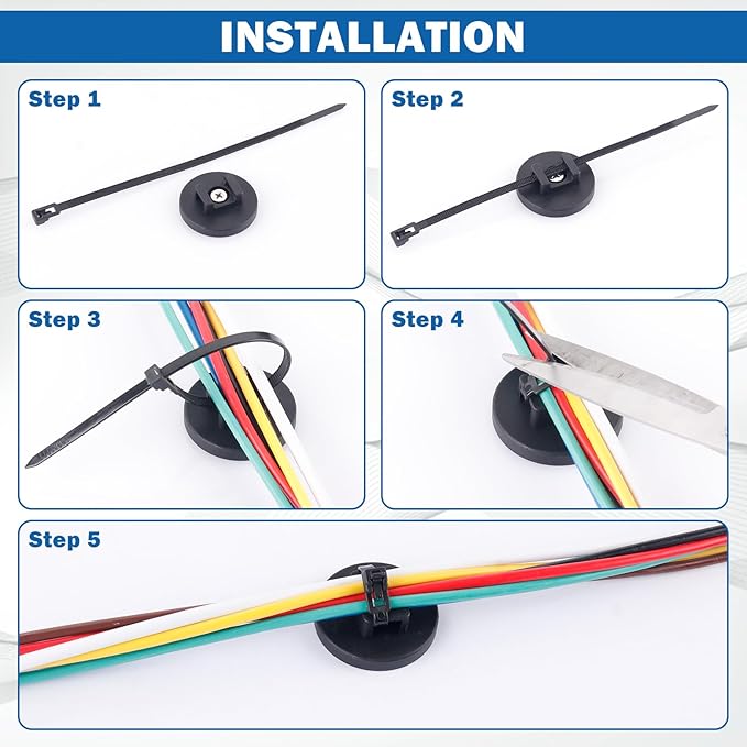 Magnetic Cable Zip Tie Mounts, 15 Pcs Heavy Duty Magnet Wire Holder Automotive Multipurpose & 50 Pcs Zip Ties & 20 Pcs Cable Tie Mounts with Tapping Screws for Wire Organization(43mm 85 Pcs)