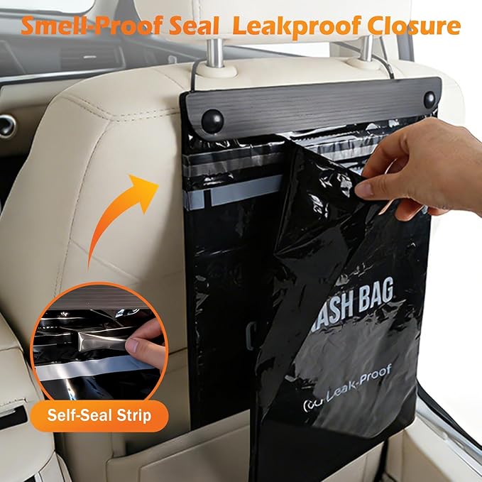100 Count Recycled Disposable Car Trash Bags - 2 Gallon Heavy Duty Alternative to Bulky Car Trash Can & Car Garbage Can, Leakproof Smellproof Hanging & Stick-On Garbage Bag for Car, SUV, Truck,Vehicle