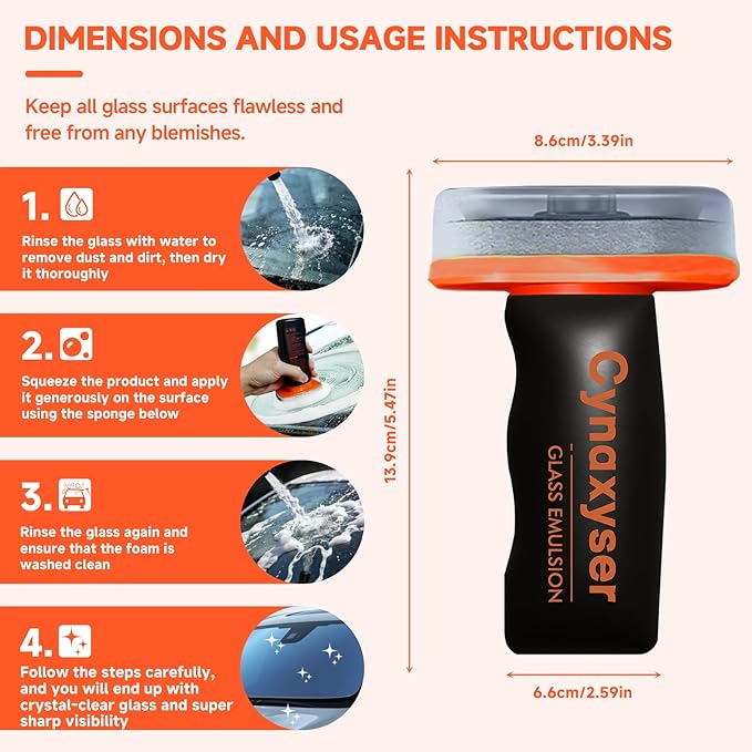 Car Windshield Cleaner with Glass Emulsion – 2pcs Oil Film Remover for Car Windows, Removes Grease, Stains & Haze for Crystal Clear Vision, Lightweight & Easy Grip Design