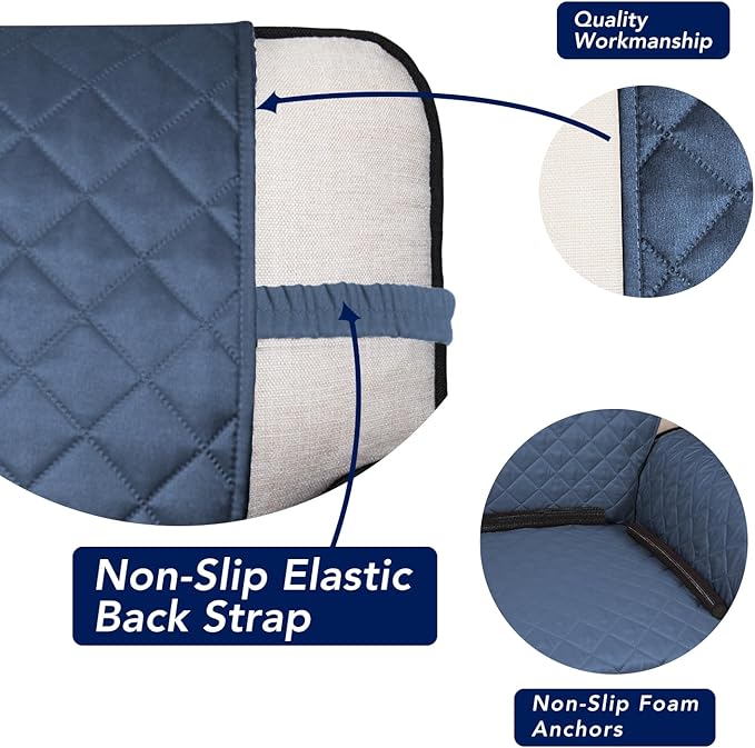 PureFit Reversible Quilted Sofa Cover, Water Resistant Slipcover Furniture Protector, Washable Couch Cover with Non Slip and Elastic Straps for Kids, Dogs (Oversized Loveseat, Dark Blue/Light Blue)