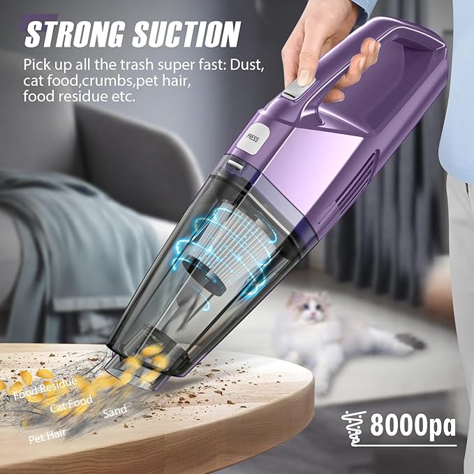 Bossdan Handheld Vacuum Cordless – Car Vac Portable with 8KPA & Multi Accessories & Low Noise, Lightweight Hand Held Vacuum Cordless Rechargeable for Car/Home/Dust/Pet Hair, Mine Portable Vacuum