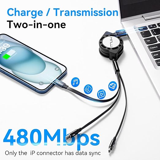 MINLU Multi Charging Cable 3A, 2Pack 4ft Retractable Multi Charging Cord 3 in 1 Charging Cord, USB C Charger Adapter with Lightning/Type C/Micro USB Ports for Cell Phones/iPhone/Samsung/PS/Tablets