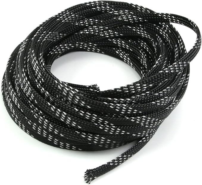 Aicosineg 32.81FT PET Braid Cable Sleeving Flexible Wire Mesh Sleeve Wire Braided Protective Sleeve 0.25inch Wrap Protector for Power Cord Protection Flame Retardant Cable Manage Silver