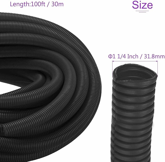 DMiotech 100ft Wire Loom Split Tubing 1 1/4 Inch(31.8mm) ID, Cord Protectors from Pet Flexible Conduit Cable Management for Office Home Garden, Black