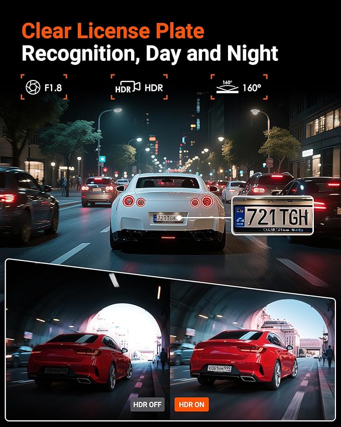 Vantrue E1 Lite 1080P Dash Cam, Mini Car Camera with Night Vision, 60fps Dash Cam with GPS and Speed, Wi-Fi APP Control, Loop Recording, Voice Control, 24H Parking Mode, Support 512GB