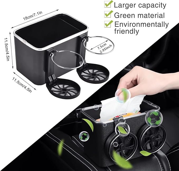 Car Armrest Storage Box with 2 Cup Holders - 2024 New Between Car Seat Organizer with Cup Holder, Universal Car Arm Rest Storage Box Organizer (Holder B)
