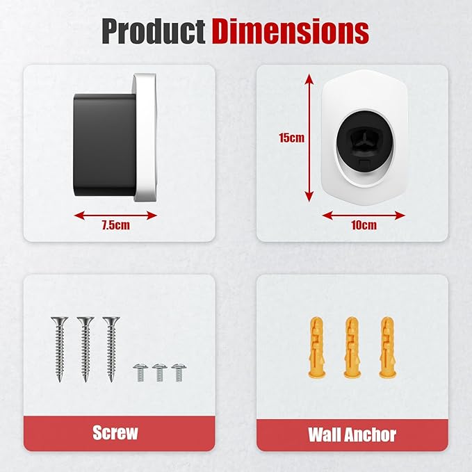 Tesla Charger Holder, Car Tesla Charging Cable Organizer | Nozzle-Holster Dock| Wall Mount| Screws| NACS| Silver-| Electric Vehicle Holder & Wallbox Accessories for Tesla Owners