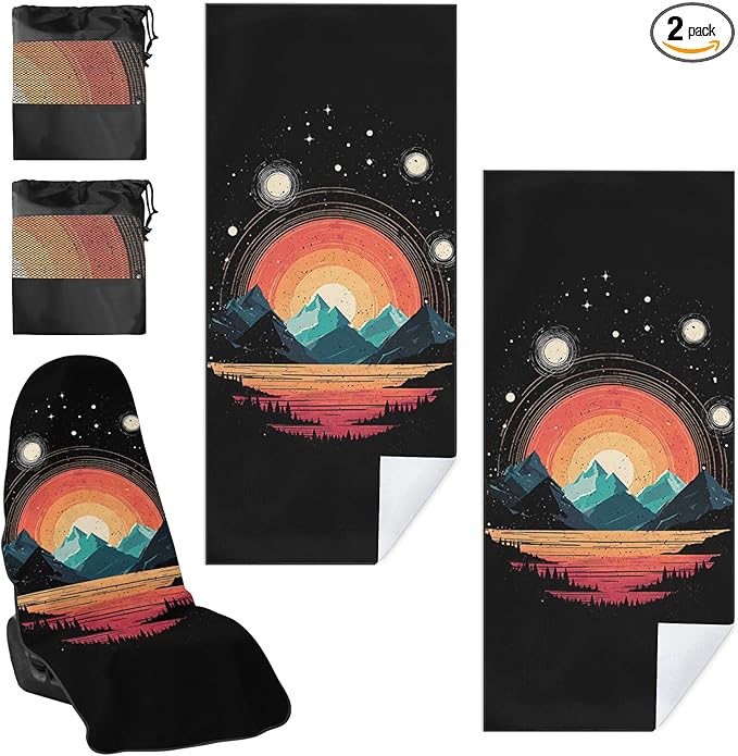 2 Pack Car Towel Seat Covers with Storage Bag, Multifunctional Towel for Gym Outdoor Sport, Picnic, Beach, Pet Dog Travel,Non-Slip Washable Car Seat Protector (Mountain Galaxy)