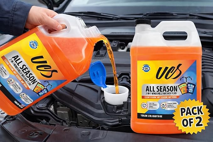 UCS All-Season Windshield Washer Fluid -27F Winter Protection – 2-in-1 Bug Remover – Streak-Free Formula – 2 Pack (2 Gallons Total)