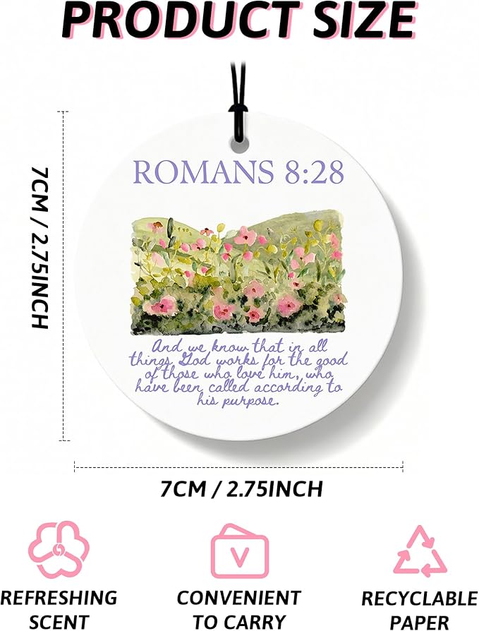 Purple Christian Round Car Air Freshener 4 Pcs, Coquette Pouple Bow Religious Hanging Air Freshener for Cars Closet Drawer Books, Christian Girly Car Accessories Mirror Decor for Women