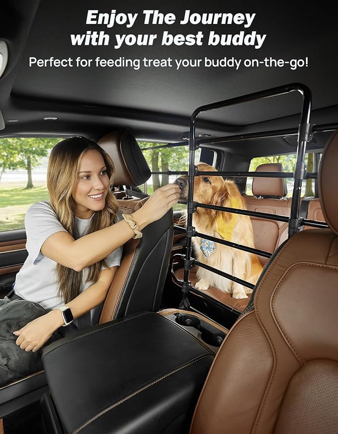 JOYTUTUS Dog Car Barrier, Pet Barrier Follow the Seat Movement 34"- 58" Width Adjustable SUV Dog Barrier for Back Seat, Vehicle Gate Heavy Duty, Ideal for Sedans SUVs Trucks MPVs