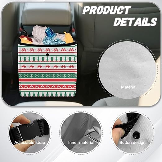 Car Trash Can Hanging Trash Bin Leak-Proof Collapsible Car Garbage Bag, Car Accessories 2 Gal Large Capacity Multipurpose Storage Container, Ugly Christmas Pattern