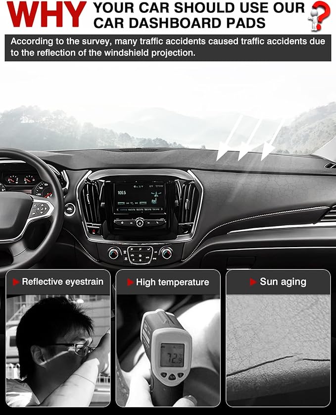Autorder Dashboard Cover Mat for 2018-2024 Chevrolet Traverse Accessories Dash Cover Flannel Dash Mat Sunshade Glare UV Rays Protector