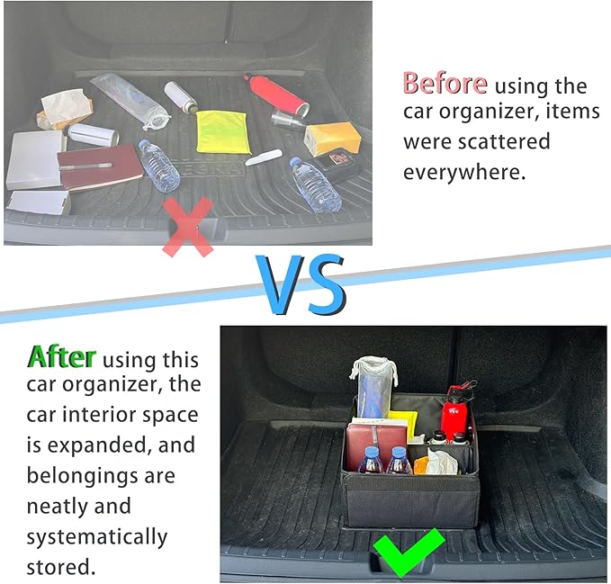 Car Seat Organizer, Automotive Backseat Organizer, Passenger Seat Organizer for kids, Collapsible Trunk Organizer With Handles, Divide & 6 Mesh Pockets, Black