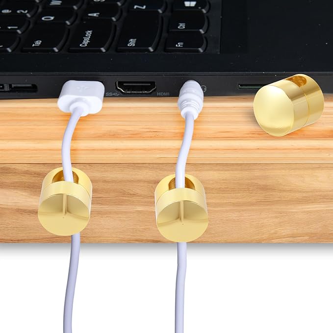 SmallCat 10 Sets Charger Holders for Cords, Gold Color Adjustable Cable Anchor Holders, Adhesive Metal Cord Clips, Cable Management Wire Organizers for Desk, Office, Nightstand