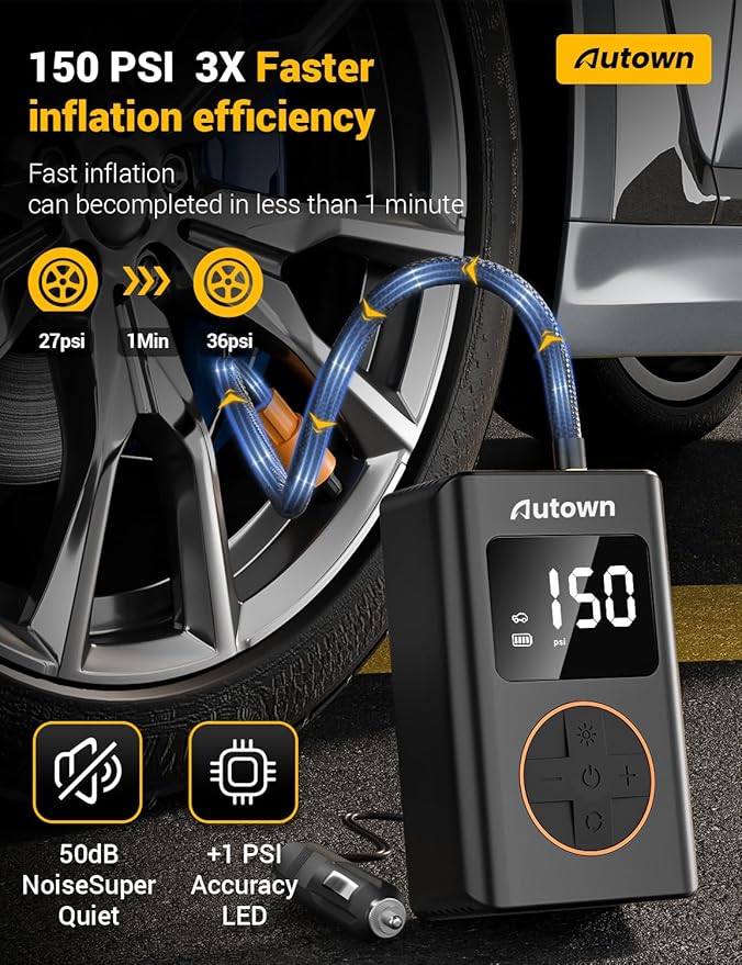 AUTOWN Flat Tire Repair Kit with Air Compressor 54 Pieces for Car, Motorcycle, ATV, Jeep, Truck, Tractor Flat Tire Repair (54PCS)