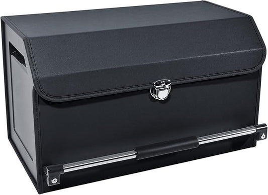 XCF Car Trunk Organizer, Leather Trunk Organizer for SUV with Lid and Sturdy Handle Car Storage Organizer (Black, 20.47 x 11.42 x 12.2in)