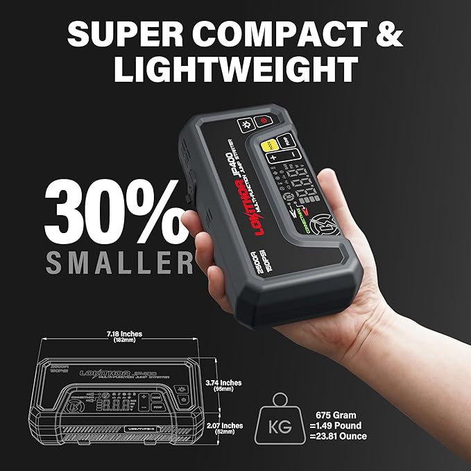 LOKITHOR JP400 Jump Starter with Air Compressor, 2500A 12V Car Battery Jumper Starter Portable (8.5L Gas/6.5L Diesel) with ConnectMax Tech, 150PSI Tire Inflator, Auto-Shutoff & Dynamic Dwell
