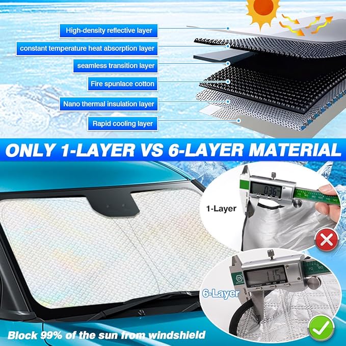 Canvcle Windshield Sun Shade for Chevrolet/Chevy Equinox 2018-2024 Accessories Thicken 6-Layer Foldable Front Window Sunshade Sun Visor Protector Block UV Rays Keep Vehicle Cool