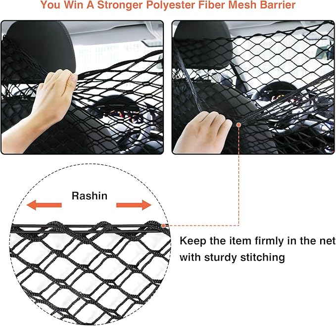Dog Car Barrier, Double Layer Adjustable Pet Separation Net Compatible with SUV Vans Trucks 47.24x33.85