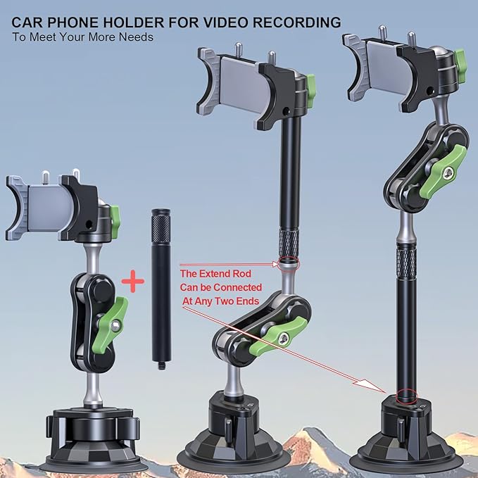 leepiya Phone Mount for car, 360° Adjustable Dashboard Windshield Car Phone Holder Mount, Ultra-Durable Metal,Heavy Duty Phone Mount for Truck Camera vlogging, for iPhone Samsung All Smartphones