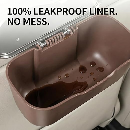 Car Trash Can with Lid - Leakproof Hanging Car Garbage Bin for Door & Seat Back - Waterproof Auto Trash Bag & Multifunctional Storage Organizer for SUV, Truck, Sedan (Brown)