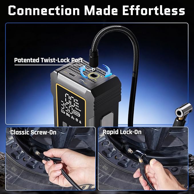 OlarHike Powerful 12000mAh Heavy Duty Tire Inflator Portable Air Compressor, 150PSI Dual Power 12V&Cordless Air Pump for Car Tires, Pickup Trucks, Jeeps, SUVs & RVs. Digital Pressure Gauge & LED Light