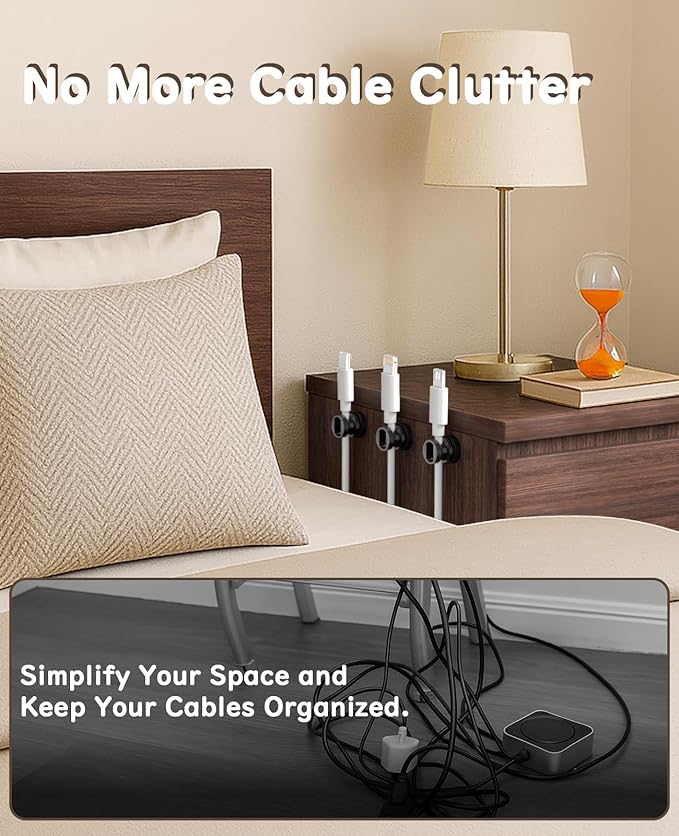Maveek Magnetic Cable Holders, Metal Black Wire Management Magnet Clips Cable Anchor for Desk Nightstand Car Office USB Charge Cords (4 Pack, Metallic Black)