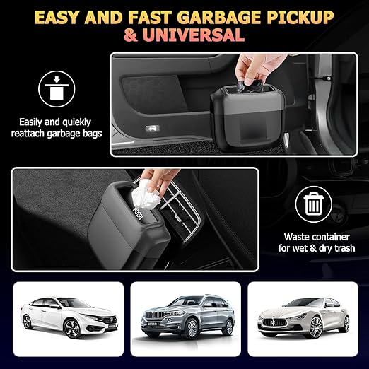 MOTORBUDDY 2 Pack Car Trash Can with Lid, Built-in Storage Garbage Bag, Vehicle Trash Accessories for Interior, Mini Garbage Bin for Automotive, Home, Office, Kitchen, with 60pcs Trash Bags