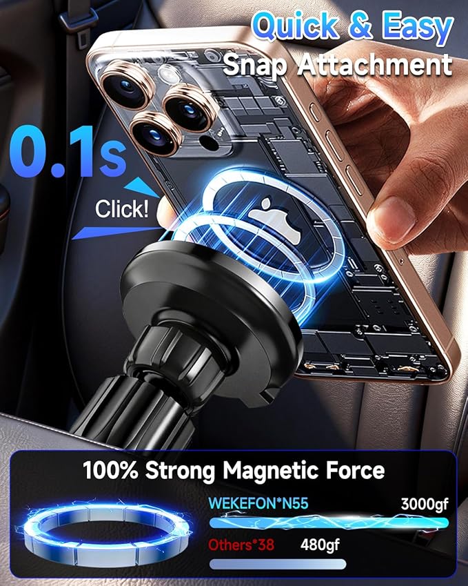 for MagSafe Car Mount Charger, 15W Fast Charging Magnetic Wireless Car Charger, 810° Vacuum Magnetic Phone Holder [120LBS Ultra Suction & 3000gf Magnet] Vent Dashboard Car Bracket for iPhone & Android