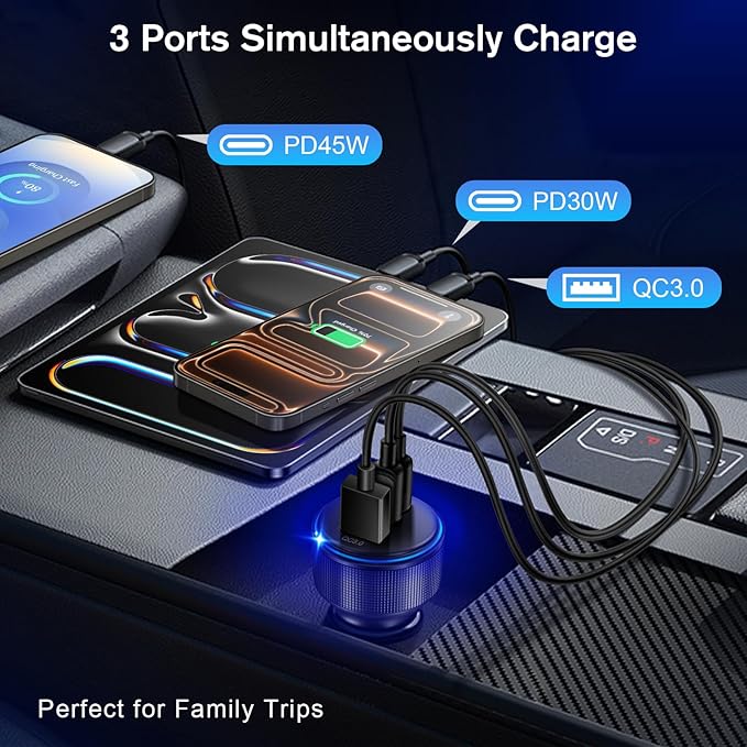 USB C Car Charger 5Pack, 3-Port 93W Dual PD USB-C & USB-A Fast Charging Cigarette Lighter USB Charger for Samsung S25 S24, Car Phone Adapter Accessories for iPhone 17/Air/16/15 Pro Max, Pixel