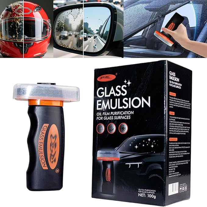 【2PCS】Glass Guard, Glass Oil Film Remover for Car, Glassy Emulsion Cleaner Roll-On Glass Compound with Cleaning Board, Removes Oil Film & Smudges, Improve Windshield Clarity for Safe Driving (100ml*2)