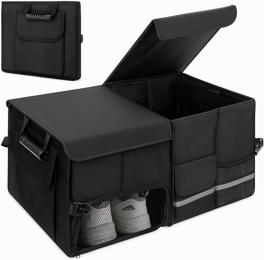 Trunk Organizer for SUV - 60L, Foldable Car Trunk Organizer Bags with Lid Large Capacity Car Organizers and Storage with Lid for SUV,Sedan,Truck Accessories,23.62"×12.99"×11.81"(Black)
