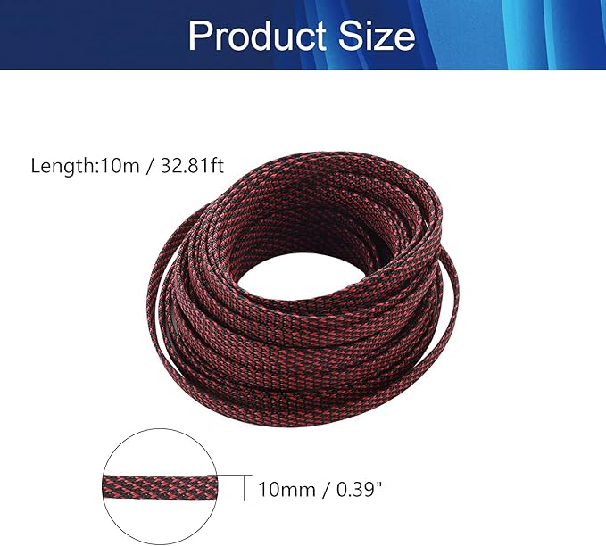 Aicosineg Cable Sleeve Braided Sleeving PET Wire Loom Tubing Cable 32.81ft-2/5inches Wrap Protector for HiFi Audio and Video Headphone Cable Protect Wires from Chewing of Pets Black and Red
