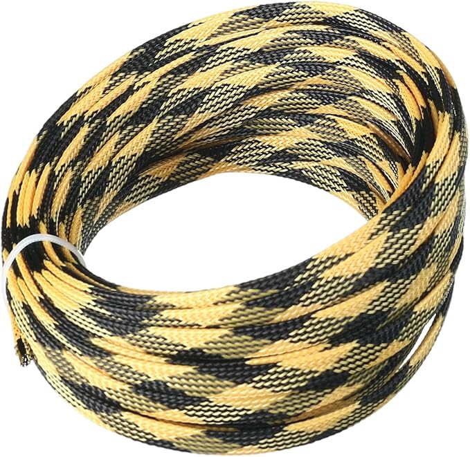 Aicosineg 32.81ft PET Flexible Braided Cable Sleeve 0.33inch Width Wire Loom Sleeving and Organizer Flexible Wire Mesh Sleeve Wrap Protector for TV Audio PC Cords from Pets Chewing Black and Yellow