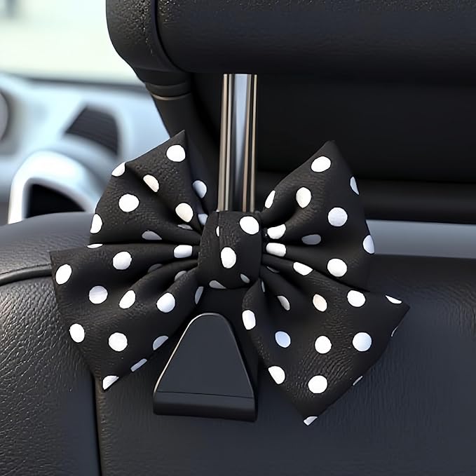 2-Pack Car Purse Hooks for Hanging Purses and Bags, Cute Bow car seat headrest Hooks for Hanging car Purse Hooks. (Black Wave Point)