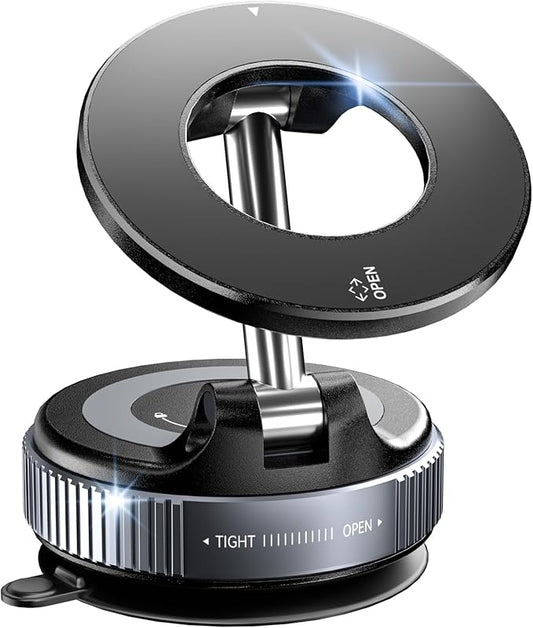 CloudValley Magnetic Car Phone Mount, [Compatible with MagSafe] 360° Adjustable Foldable Holder for Dashboard, 80LBS Suction & 2800gf Magnet, Car Accessories for iPhone 17/16 Pro Max 15 14, Black