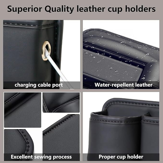 2 Packs Car Seat Gap Filler Organizer, Car Seat Organizer, Seat Gap Storage Box with Cup Holders for Drink, Car Leather Cup Holder Gap Bag Front Seat for Phone, Sunglasses,Keys(Left+Right Side)