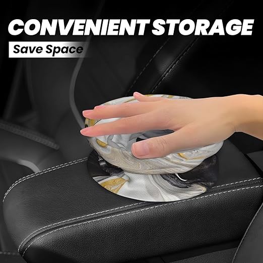 Black and Gold Swirl Liquid Ink Marble Car Trash Can Leak Proof Hanging Waterproof Garbage Can Multipurpose Trash Bin for Car SUV Front Seat Headrest Collapsible and Portable Storage Pocket