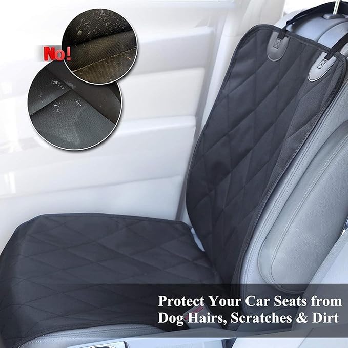 Front Dog Seat Covers, Waterproof Front Seat Car Cover,Dog Car Seat Cover with Side Flaps, Waterproof & Nonslip Dog Seat Coverfor Cars, Trucks, SUVs, Jeep.(Black)
