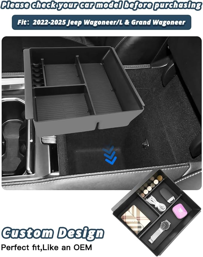 2022–2025 Wagoneer Center Console Organizer for Jeep Wagoneer Accessories Armrest Console Organizer Compatible with 2022 2023 2024 2025 Jeep Wagoneer & Grand Wagoneer(Only for Without Refrigerator)