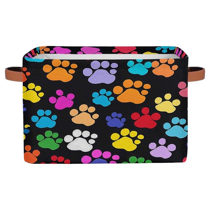 Dog Paw Print Storage Baskets for Organizing, Fabric Collapsible Storage Bins Box Colorful Decorative Toy Organizer Baskets for Closet Shelves Gift Basket 1 Pc